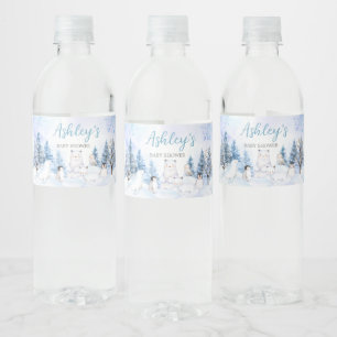Blue Arctic Animals Baby Shower Water Bottle Label