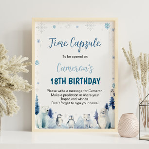 Blue Arctic Animals Birthday Time Capsule Sign