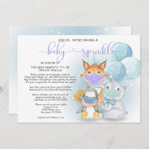 Blue Arctic Animals in Masks Baby Sprinkle Invitat Invitation