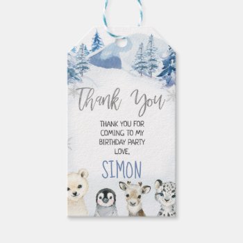 Blue Arctic Onederland Birthday Thank You Gift Tags by Sugar_Puff_Kids at Zazzle