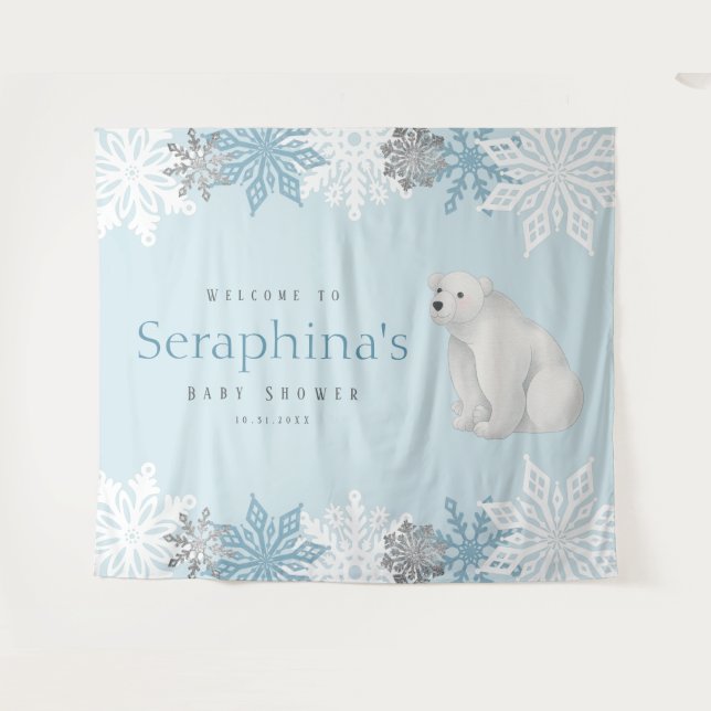 Blue Arctic Polar Bear Baby Shower Backdrop (Front (Horizontal))
