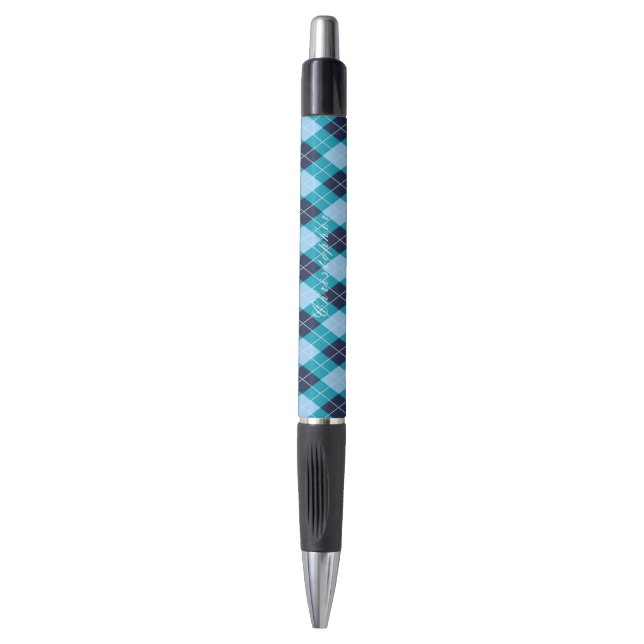 Blue Argyle Black Custom Name  Pen (Front Vertical)
