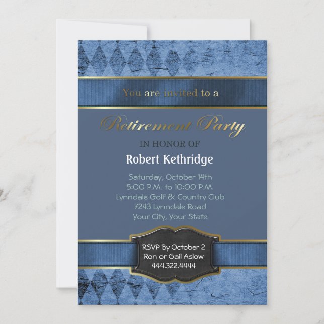 Blue Argyle Classic Retirement Party Invitations (Front)