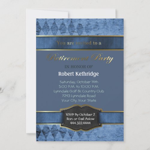 Blue Argyle Classic Retirement Party Invitations