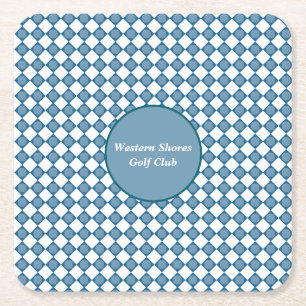 Blue Argyle Golf Pattern Square Paper Coaster