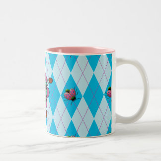 Blue Argyle Ladybug Two-Tone Coffee Mug
