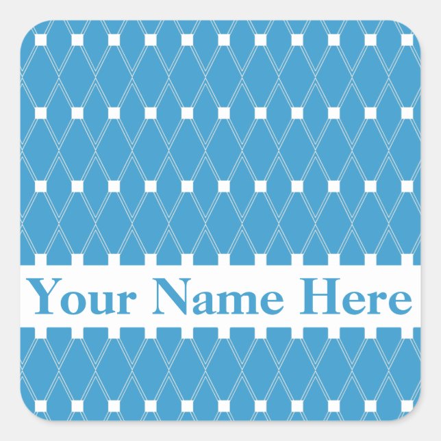 Blue Argyle Lattice with monogram Square Sticker (Front)