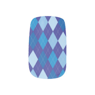 Blue argyle pattern minx nail art
