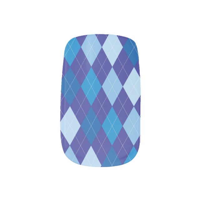 Blue argyle pattern minx nail art (Right Thumb)