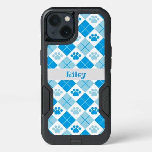 Blue Argyle Paw Pattern iPhone 13 Case