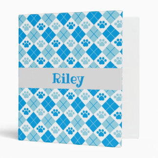 Blue Argyle Paw Print Pattern 3 Ring Binder