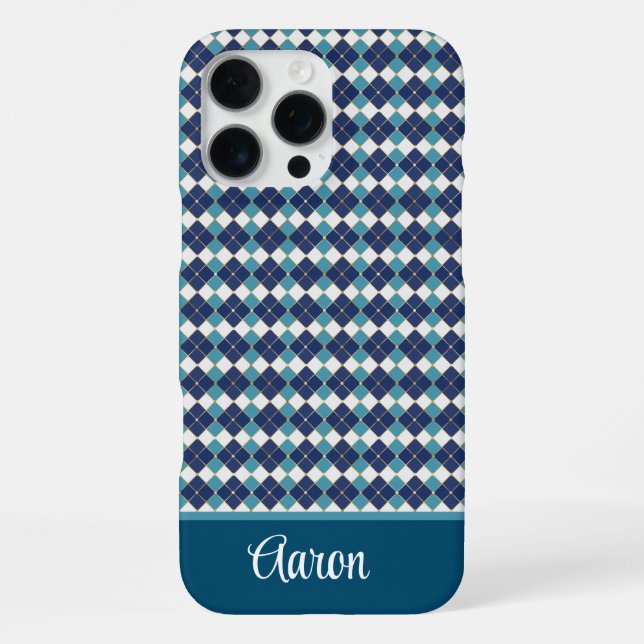 Blue Argyle Personalize  Iphone Case (Back)