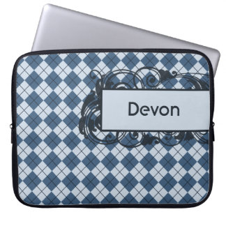 Blue Argyle Personalized Laptop Bag 15 Inch