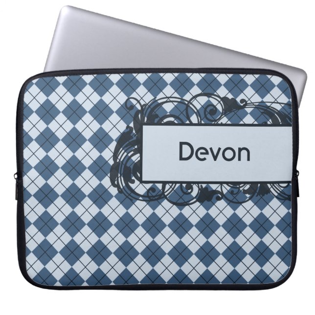 Blue Argyle Personalized Laptop Bag 15 Inch (Front)