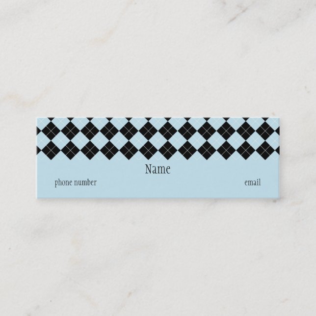Blue Argyle Skinny Business Card (Front)