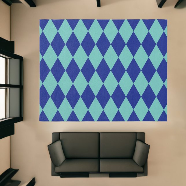 Blue Argyle Style Mod Retro Art Rug Large (Insitu (Indoor 1))