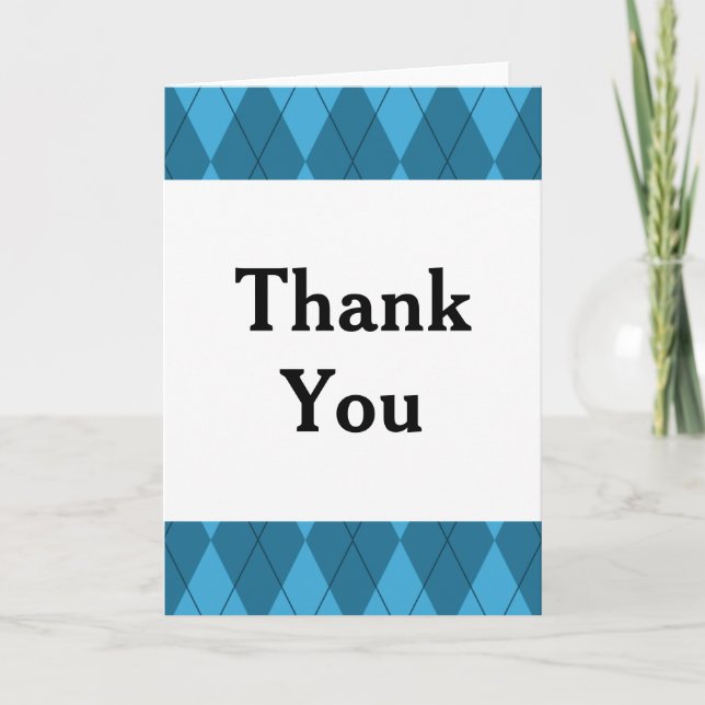 Blue Argyle Thank You Card (Front)