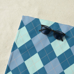 Blue Argyle Vintage Pattern Beach Towel