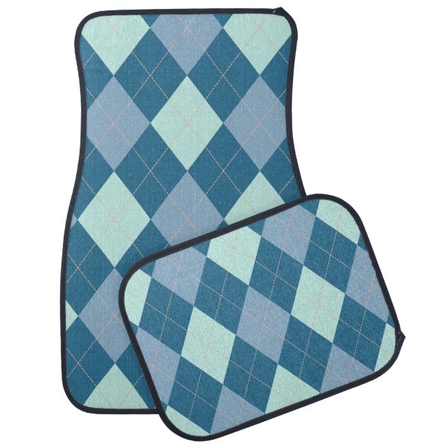 Blue Argyle Vintage Pattern Car Floor Mat (Set)