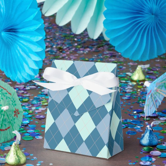 Blue Argyle Vintage Pattern Favor Boxes (Party)