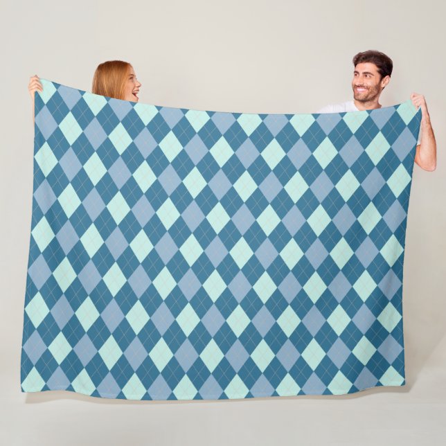 Blue Argyle Vintage Pattern Fleece Blanket (In Situ)