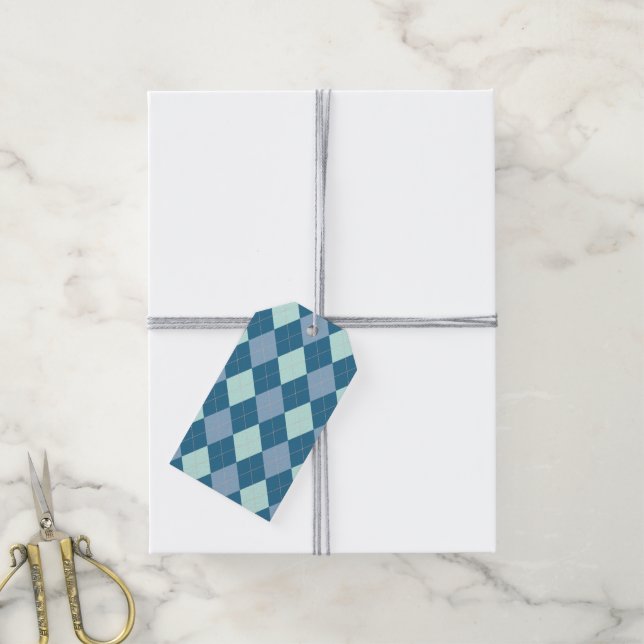 Blue Argyle Vintage Pattern Gift Tags (With Twine)