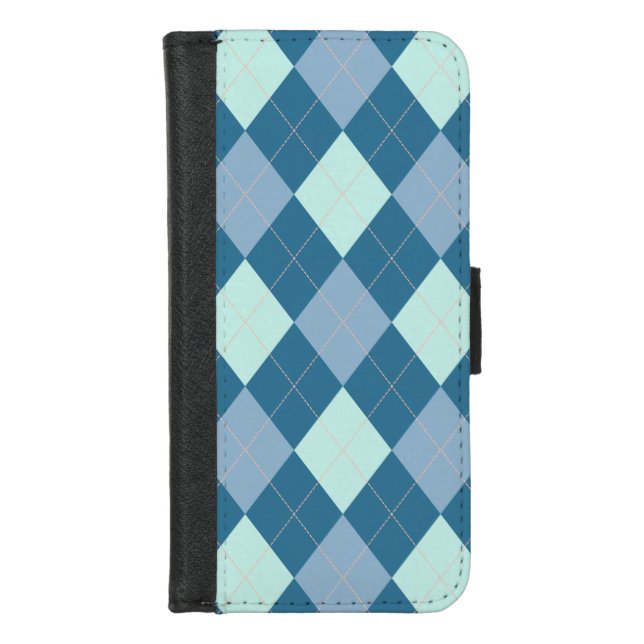 Blue Argyle Vintage Pattern iPhone Wallet Case (Front)