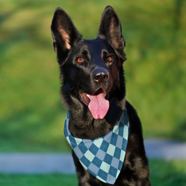 Blue Argyle Vintage Pattern Pet Bandana Collar (Dog)