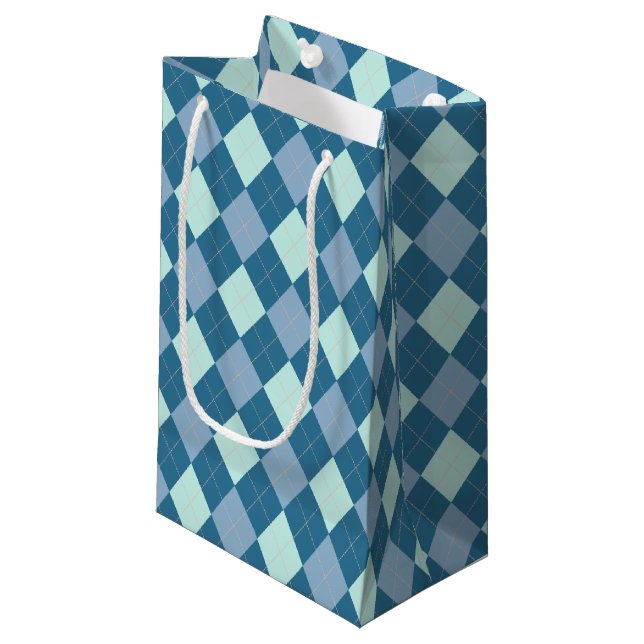 Blue Argyle Vintage Pattern Small Gift Bag (Front Angled)