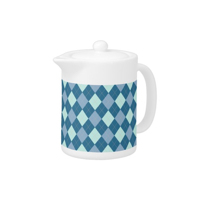 Blue Argyle Vintage Pattern Teapot (Right)