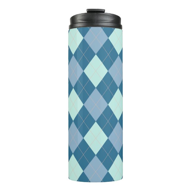 Blue Argyle Vintage Pattern Thermal Tumbler (Front)
