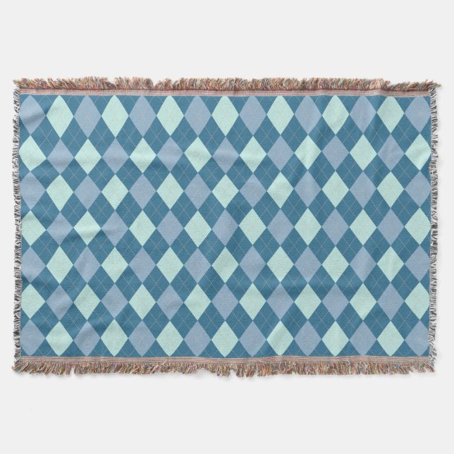 Blue Argyle Vintage Pattern Throw Blanket (Front)