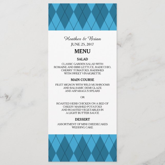 Blue Argyle Wedding Menu (Front)