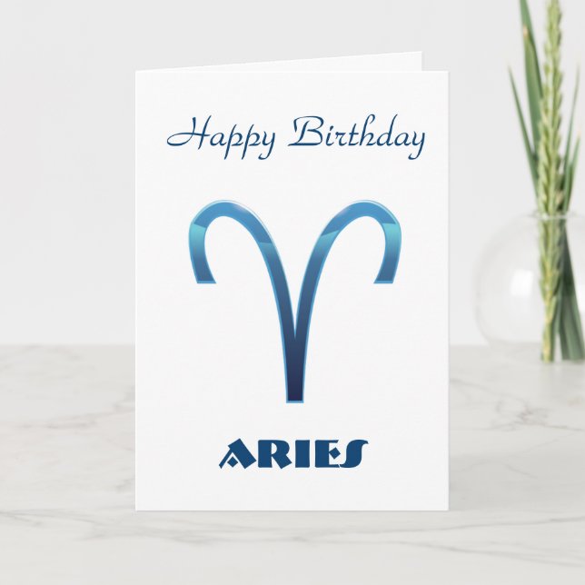 Blue Aries Zodiac Signs Happy Birthday Card (Front)