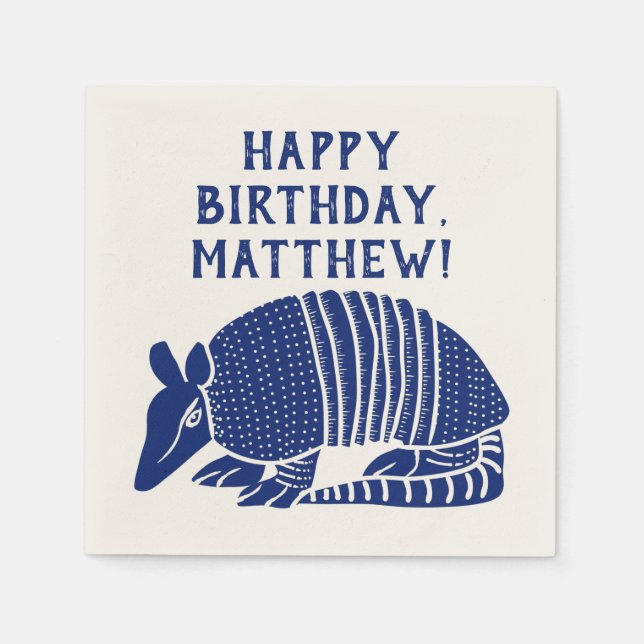Blue Armadillo Personalized Custom Message Napkins (Front)
