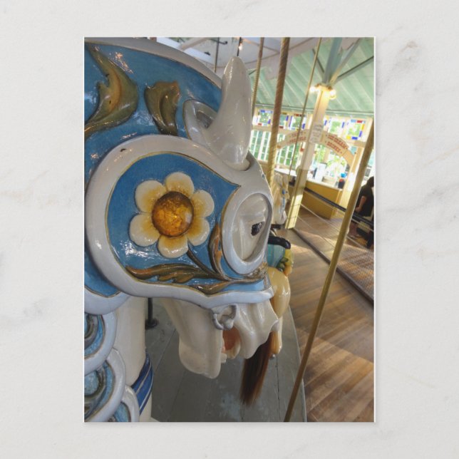 Blue Armored Horse Profile, Crescent Park Carousel Postcard (Front)
