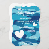 Blue army camo baby shower invitations with hearts (Front/Back)