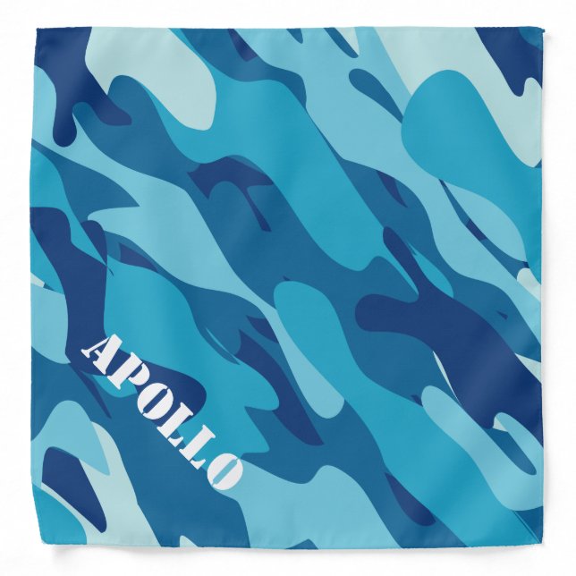 Blue army camo camouflage dog bandana with name (Front)