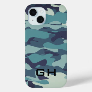 Blue army camo custom monogram iPhone 15 case