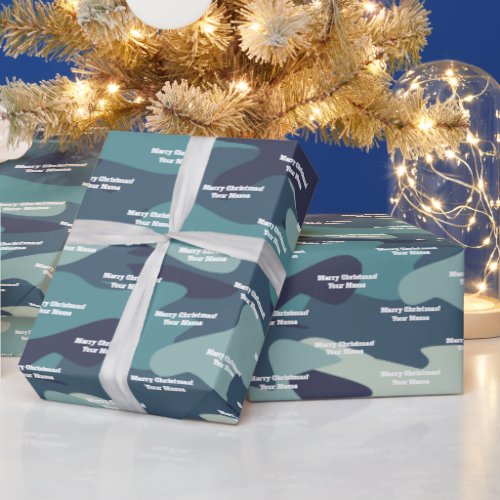 Blue army camo military camouflage print Christmas Wrapping Paper