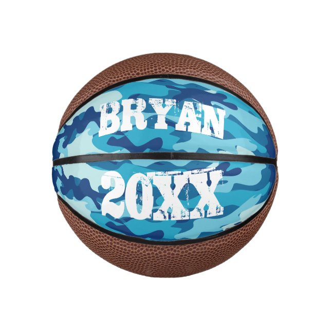 Blue army camouflage custom name mini basketball (Front)