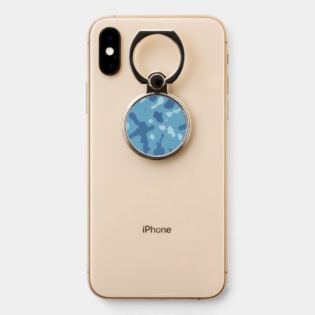 Blue Army Camouflage Pattern Phone Ring Stand (On Phone)