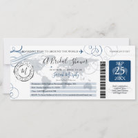 Blue Around the World Bridal Shower Boarding Pass