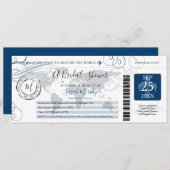 Blue Around the World Bridal Shower Boarding Pass Invitation (Front/Back)
