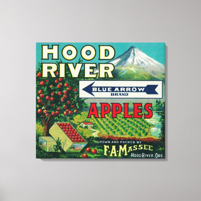 Blue Arrow Apple Crate LabelHood River, OR Canvas Print (Front)
