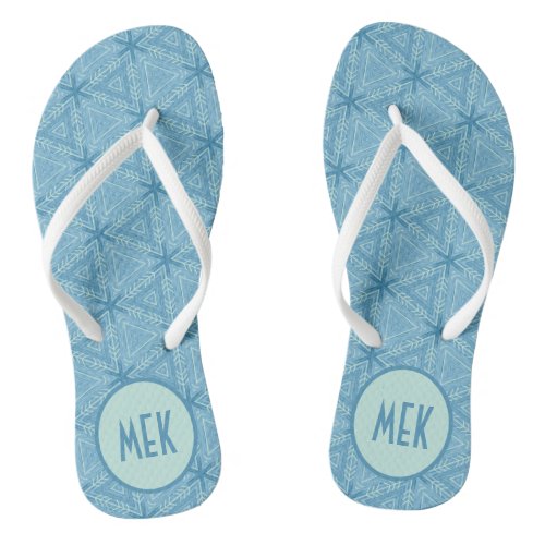 Blue Arrow Pattern with Monogram Flip Flops