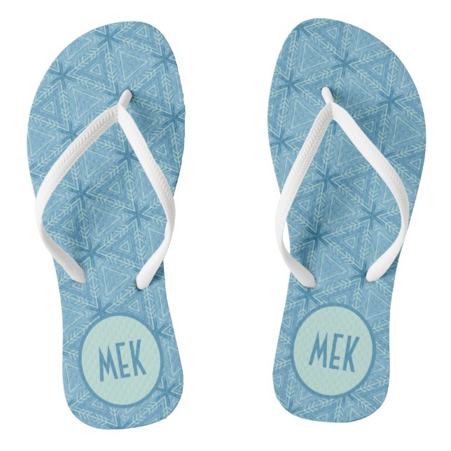 Blue Arrow Pattern with Monogram Flip Flops (Footbed)