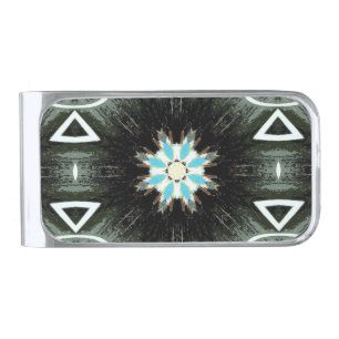 blue arrowhead star-burst silver finish money clip