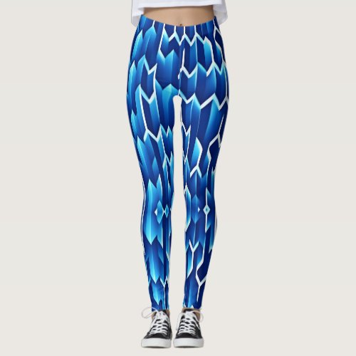 Blue Arrows and Lines Geometric Pattern Leggings