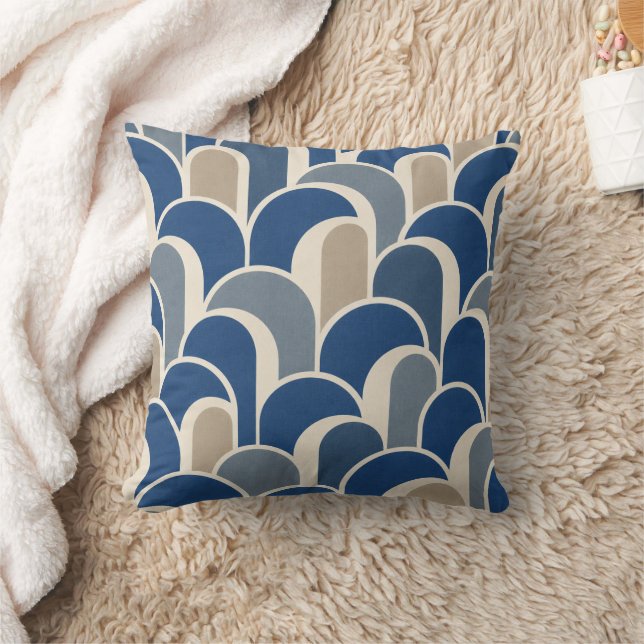 Blue Art Deco Arch Throw Pillow (Blanket)